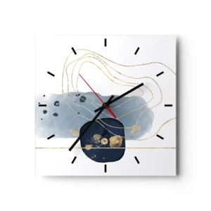 Horloge murale - Pendule murale - Fantaisie bleu et or - 40x40 cm