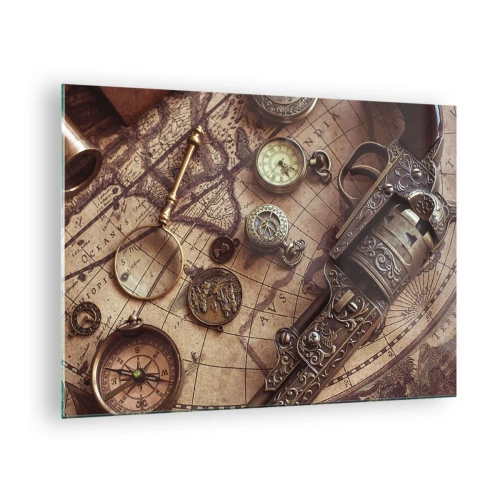 Impression sur verre - Image sur verre - Des objets anciens et une carte - 70x50cm - L'aventure appelle - Décoration murale moderne pour le salon et la chambre ARTTOR
