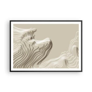 Affiche dans un cadre noir - Poster - Un motif abstrait dans des tons beiges avec un effet linéaire. - 100x70cm - Topographie artistique - Décoration murale moderne pour le salon et la chambre ARTTOR