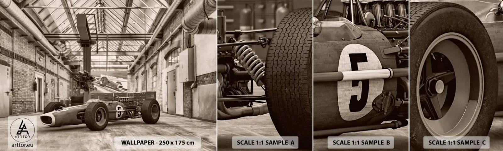 Échantillon De Papier Peint Standard Eco - Le repos du guerrier - Formule 1, Rétro, Automobile - 100x30 cm