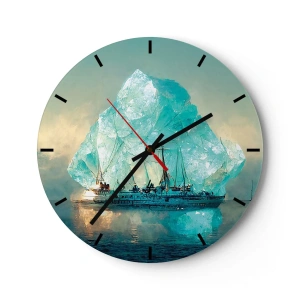 Horloge murale - Pendule murale - Un navire parmi des icebergs bleus contre le ciel - 30x30cm - Diamant arctique - Décoration murale moderne pour le salon, la cuisine et la chambre ARTTOR