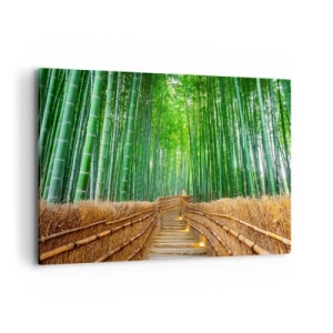 Impression sur toile - Image sur toile - Un chemin dans une dense forêt de bambous - 120x80cm - L'essence de la nature asiatique - Décoration murale moderne pour le salon et la chambre ARTTOR