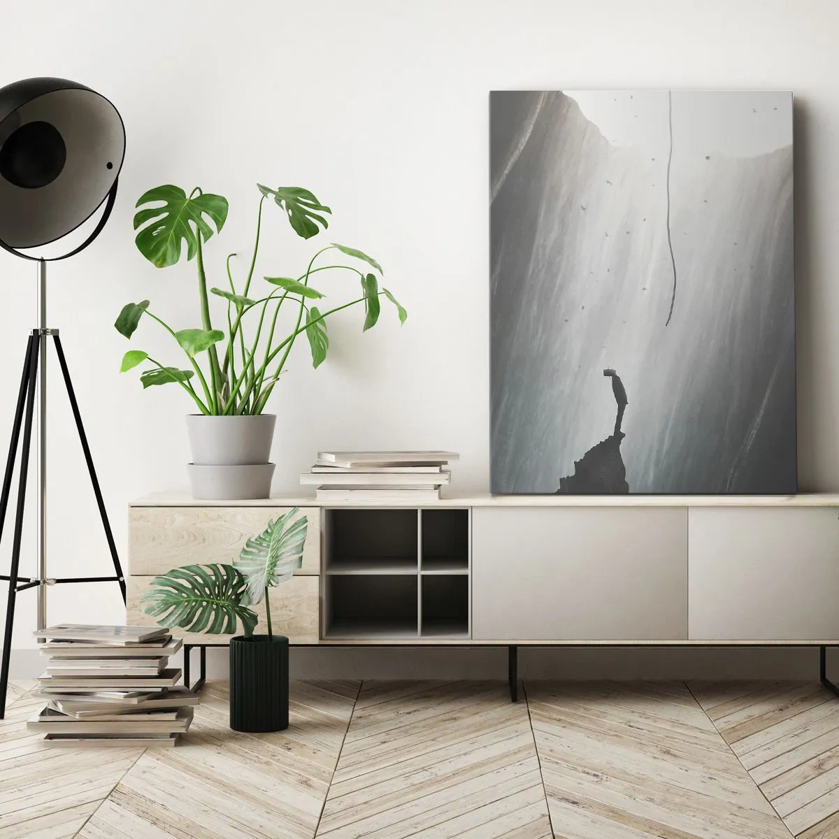 Impression sur toile - Image sur toile - Silhouette d'un homme sur le sol d'une grotte avec vue sur la lumière - 50x70cm - Il y a toujours une issue - Décoration murale moderne pour le salon et la chambre ARTTOR