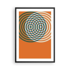 Affiche dans un cadre noir - Poster - Cercles concentriques colorés sur fond orange - 50x70cm - Variation circulaire abstraite - Décoration murale moderne pour le salon et la chambre ARTTOR