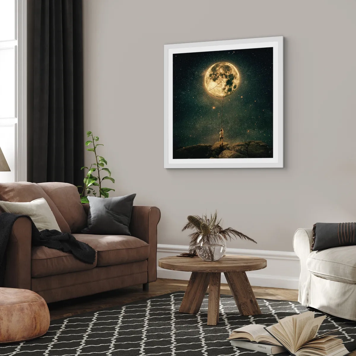 Affiche dans un cadre blanc - Poster - Celui qui a volé la lune - 40x40 cm