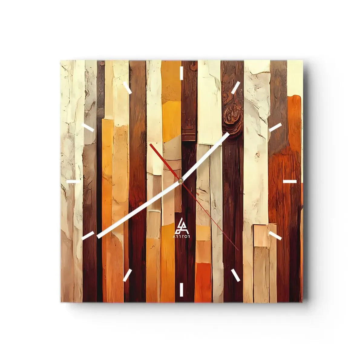 Horloge murale - Pendule murale - Composition géométrique dans les tons de bois et d'or - 30x30cm - Hymne des arbres forestiers - Décoration murale moderne pour le salon et la chambre ARTTOR