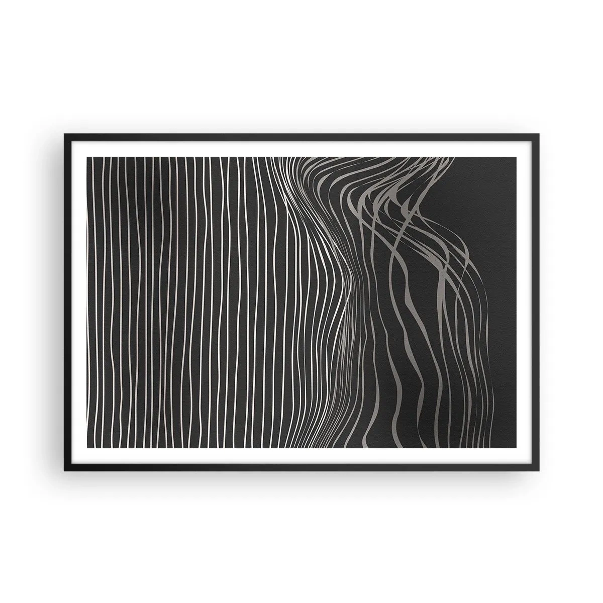 Affiche dans un cadre noir - Poster - Lignes blanches sur fond gris foncé dans un arrangement abstrait - 100x70cm - Rythme et accent - Décoration murale moderne pour le salon et la chambre ARTTOR