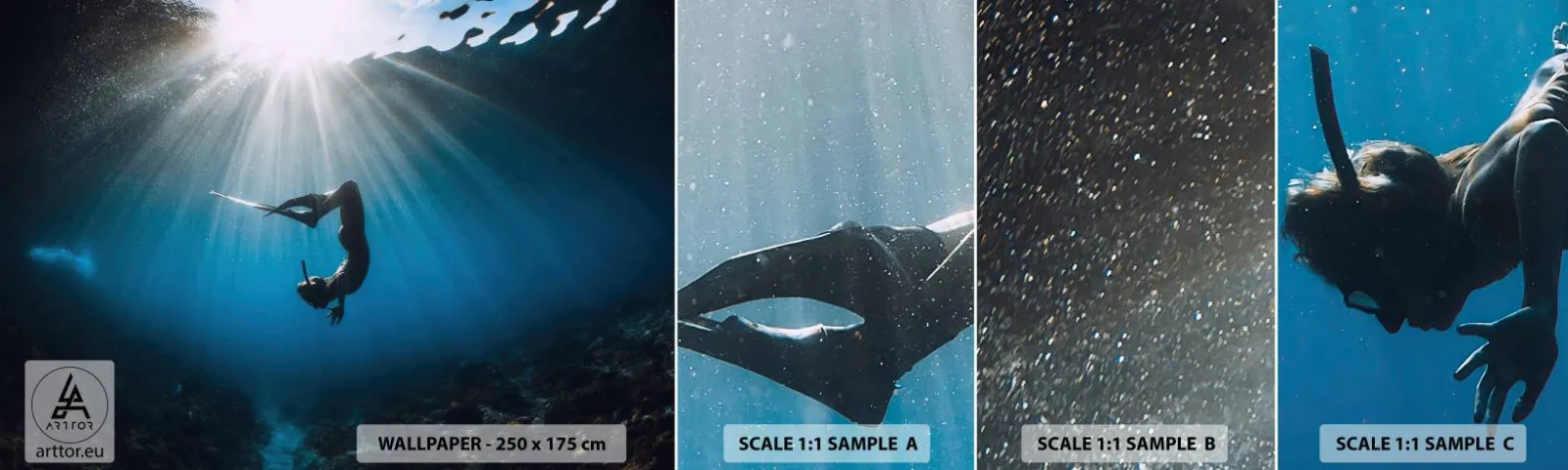 Échantillon De Papier Peint Standard Eco - Dans sous-marine - Grotte sous-marine, Rayons du soleil, Plongée - 100x30 cm