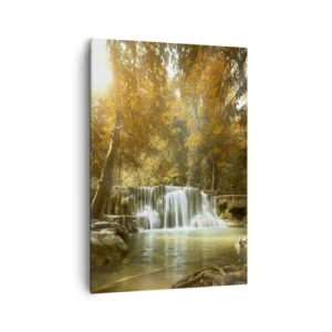 Impression sur toile - Image sur toile - Paysage d'automne avec une cascade - 70x100cm - Cascade du parc - Décoration murale moderne pour le salon et la chambre ARTTOR