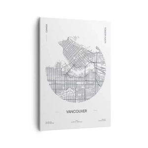 Impression sur toile - Image sur toile - Une carte de Vancouver dans un style minimaliste en noir et blanc - 50x70cm - Anatomie de Vancouver - Décoration murale moderne pour le salon et la chambre ARTTOR