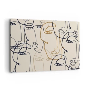 Impression sur toile - Image sur toile - Visages minimalistes au trait sur fond clair - 120x80cm - Portrait multiplié - Décoration murale moderne pour le salon et la chambre ARTTOR