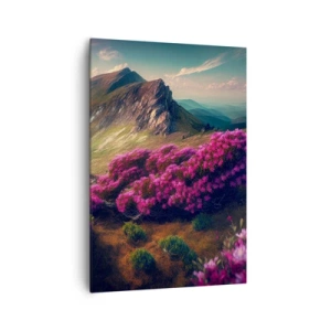 Impression sur toile - Image sur toile - Paysage de montagne avec des rhododendrons en fleurs - 70x100cm - L'été à la montagne - Décoration murale moderne pour le salon et la chambre ARTTOR