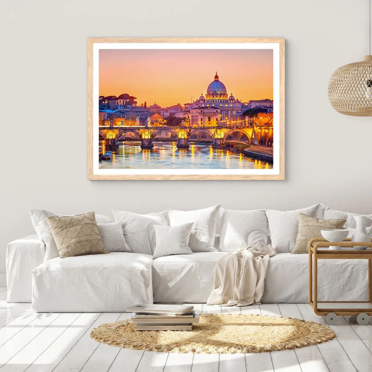 Affiche dans un chêne clair - Poster - Coucher de soleil sur la ville éternelle - 40x30 cm