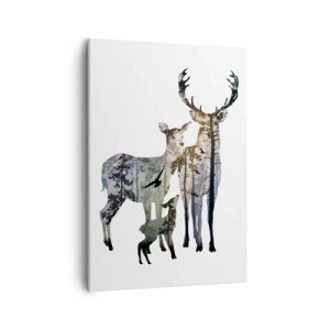 Impression sur toile - Image sur toile - Paysage forestier aux silhouettes de cerfs - 50x70cm - Photographie de famille - Décoration murale moderne pour le salon et la chambre ARTTOR