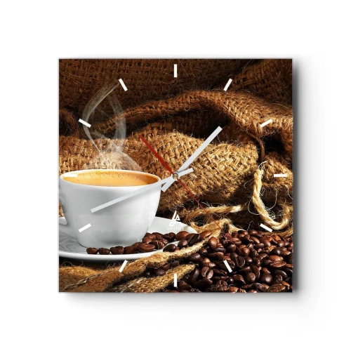 Horloge murale - Pendule murale - Une tasse de café entourée d'un sac de grains de café - 30x30cm - L'odeur du moka et la densité du miel liquide - Décoration murale moderne pour le salon et la chambre ARTTOR