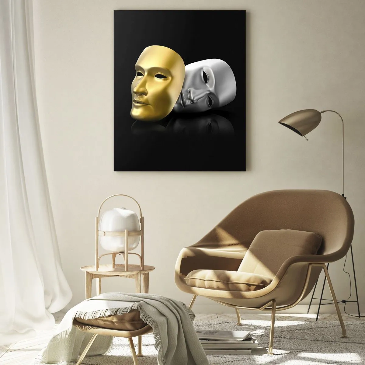 Impression sur verre - Image sur verre - Masque d'or et d'argent sur fond noir - 80x120cm - La vie est un théâtre - Décoration murale moderne pour le salon et la chambre ARTTOR