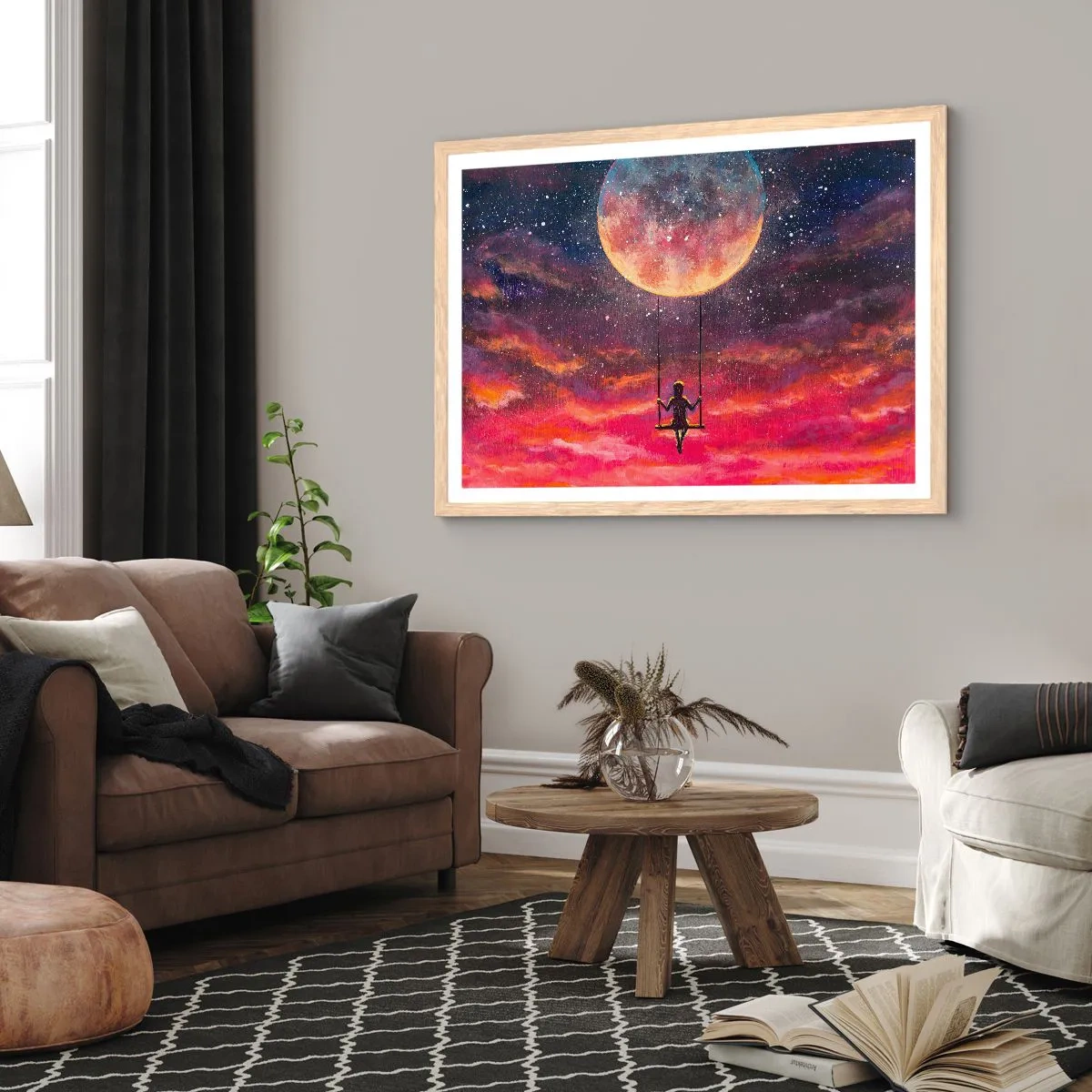Affiche dans un chêne clair - Poster - Se balancer dans les nuages - 50x40 cm