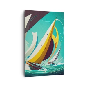 Impression sur toile - Image sur toile - Une illustration dynamique de voiliers dans une mer agitée. - 80x120cm - Bonne chance avec les éléments - Décoration murale moderne pour le salon et la chambre ARTTOR