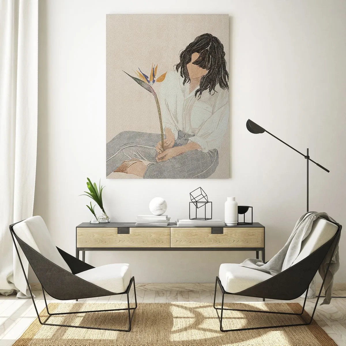 Impression sur verre - Image sur verre - Portrait avec une fleur exotique - 80x120 cm