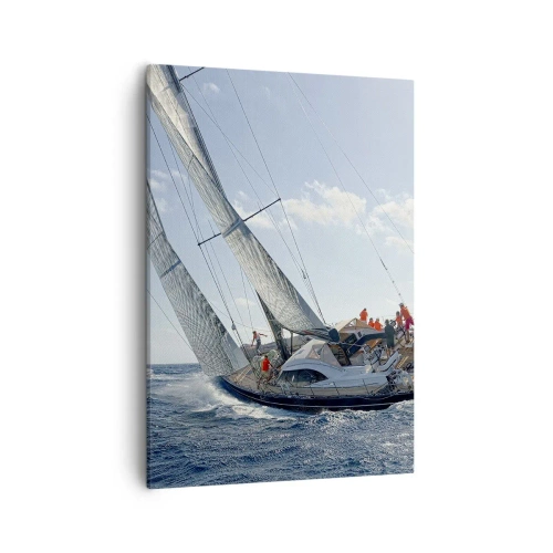 Impression sur toile - Image sur toile - Course de yachts en haute mer sous un ciel bleu - 50x70cm - Que le meilleur l'emporte - Décoration murale moderne pour le salon et la chambre ARTTOR