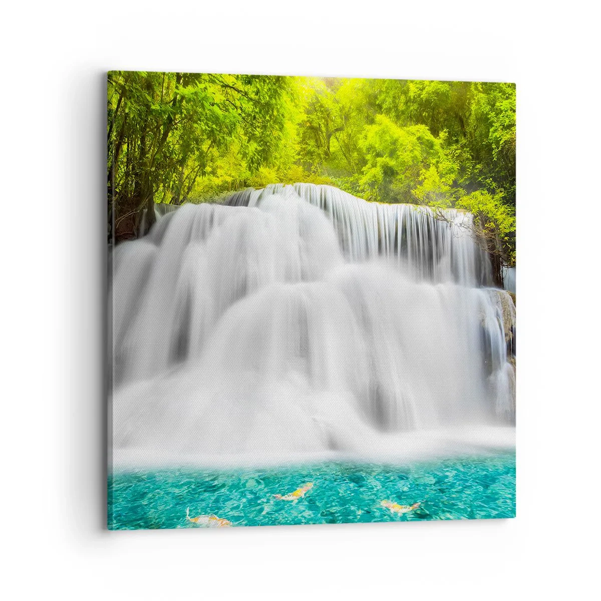Impression sur toile - Image sur toile - Une cascade mousseuse du vert à l'azur - 70x70 cm