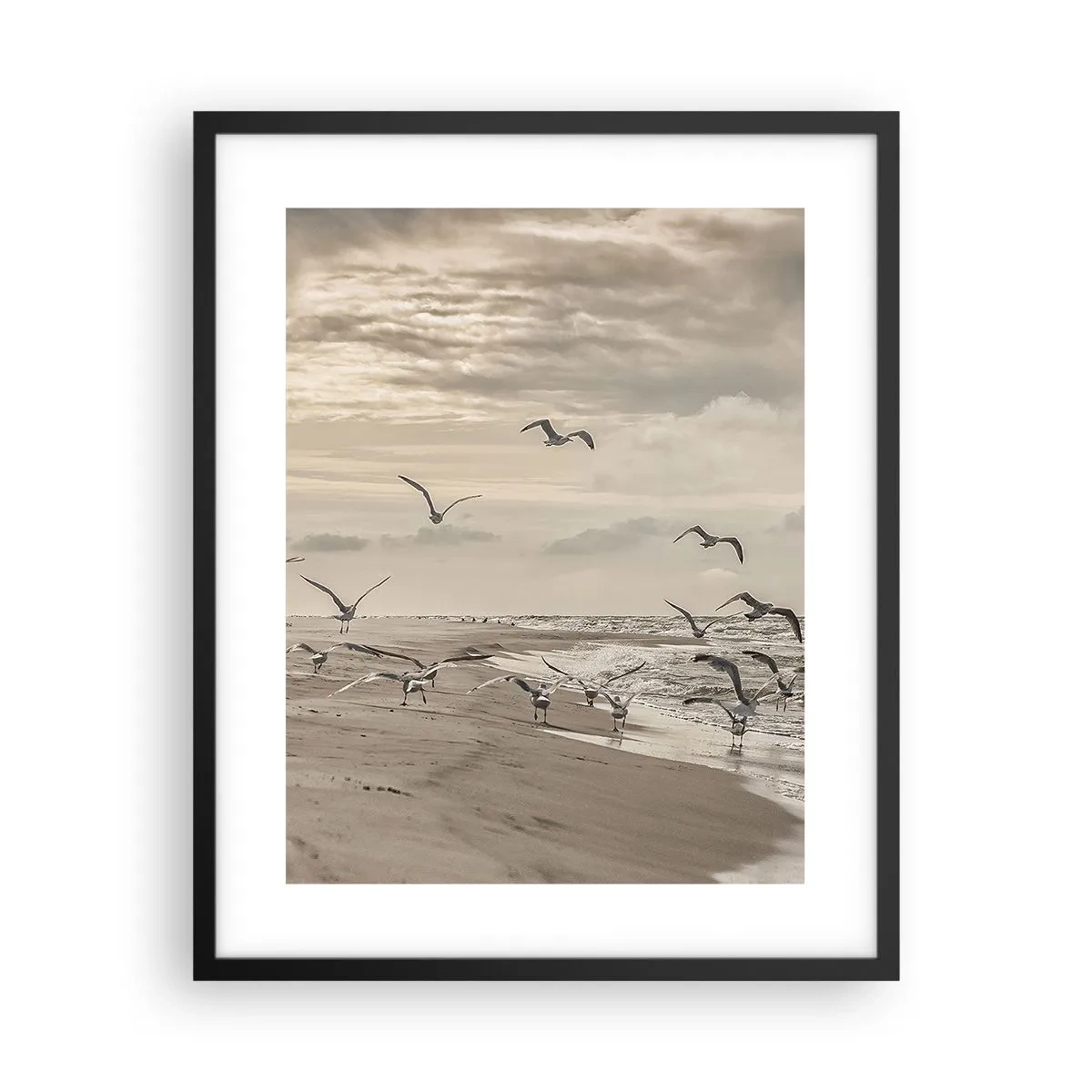 Affiche dans un cadre noir - Poster - Le bruit de la mer, le chant des oiseaux - 40x50 cm