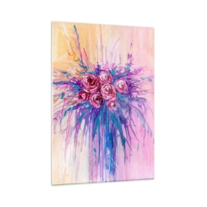 Impression sur verre - Image sur verre - Un bouquet de roses dans les tons de rose et de violet sur un fond pastel - 50x70cm - Fontaine aux roses - Décoration murale moderne pour le salon et la chambre ARTTOR