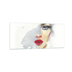 Impression sur verre - Image sur verre - Portrait à l'aquarelle d'une femme au regard intense. - 120x50cm - Reflet dans une goutte d'eau - Décoration murale moderne pour le salon et la chambre ARTTOR