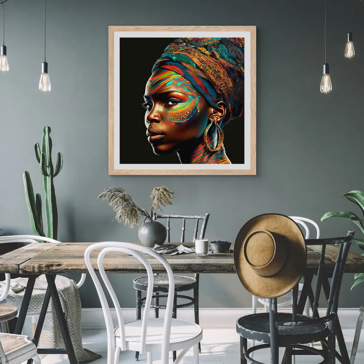 Affiche dans un chêne clair - Poster - reine africaine - 30x30 cm