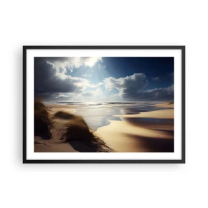 Affiche dans un cadre noir - Poster - Une plage sauvage avec des dunes et un ciel bleu - 70x50cm - Plage, plage sauvage - Décoration murale moderne pour le salon et la chambre ARTTOR