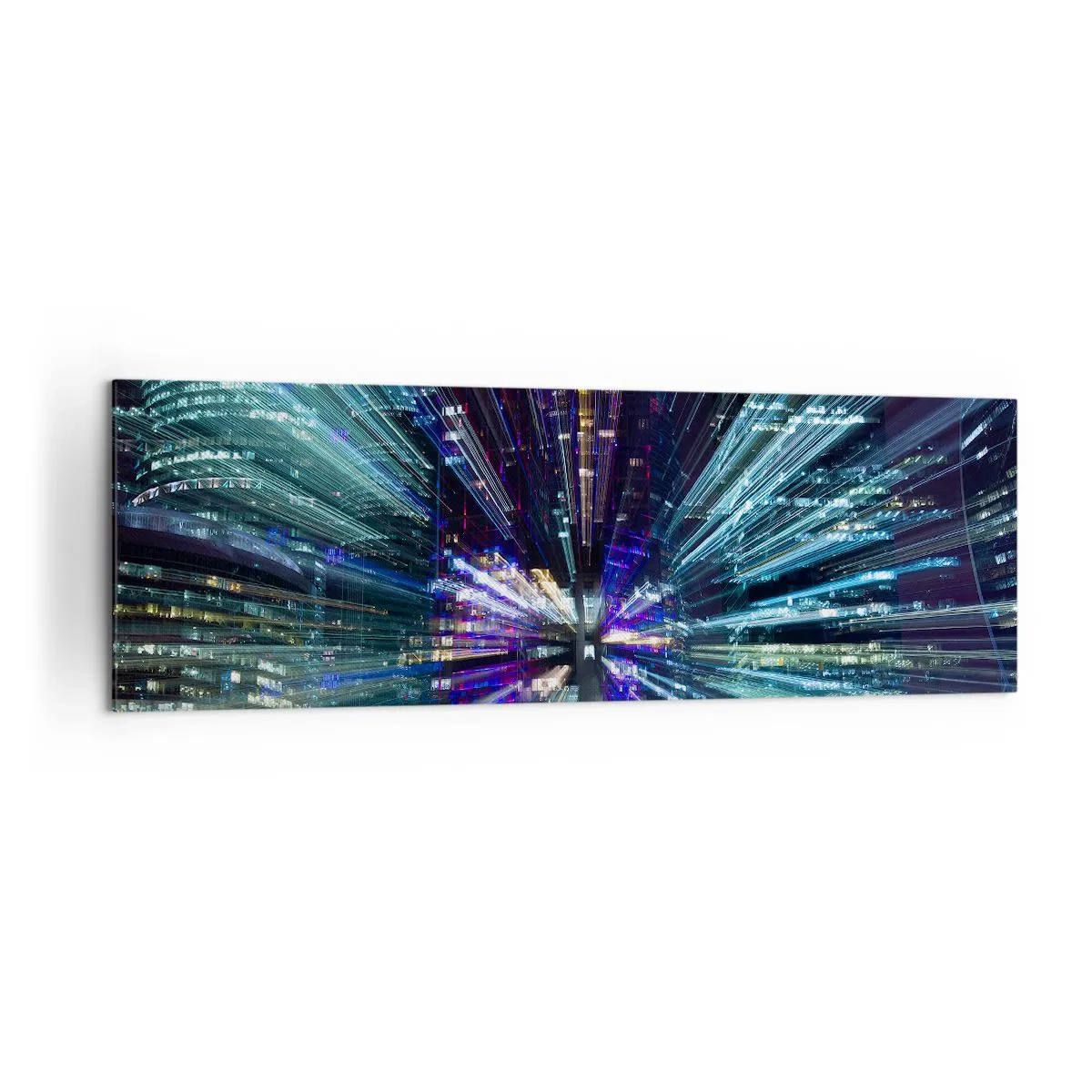 Impression sur toile - Image sur toile - Vue dynamique de la ville la nuit avec un effet de lumière - 160x50cm - Transition vers l'hyperespace - Décoration murale moderne pour le salon et la chambre ARTTOR