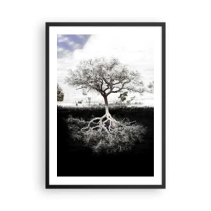 Affiche dans un cadre noir - Poster - Un arbre minimaliste avec un système racinaire visible - 50x70cm - Découvrir la nature du monde - Décoration murale moderne pour le salon et la chambre ARTTOR