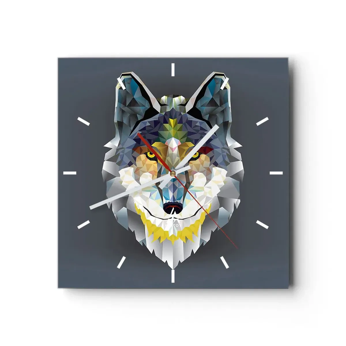 Horloge murale - Pendule murale - Image géométrique d'un loup sur fond gris - 30x30cm - On parle du loup - Décoration murale moderne pour le salon et la chambre ARTTOR