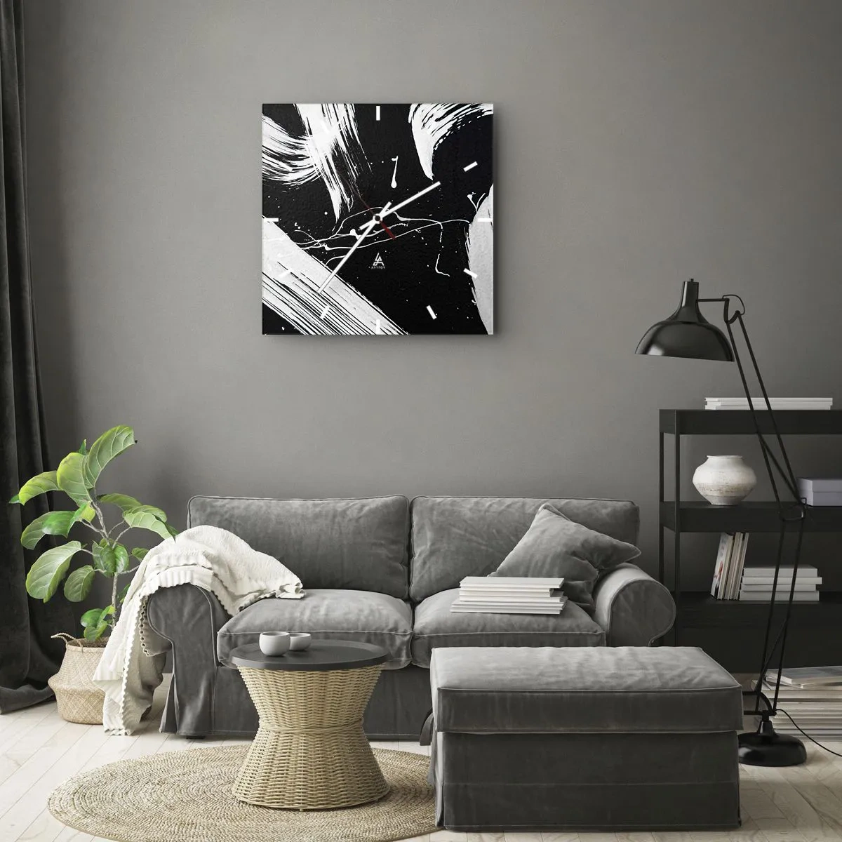Horloge murale - Pendule murale - Traits blancs abstraits sur fond noir - 30x30cm - Briser les ténèbres - Décoration murale moderne pour le salon et la chambre ARTTOR