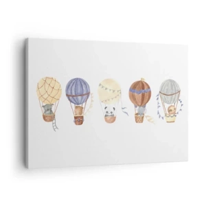 Impression sur toile - Image sur toile - Animaux mignons dans des ballons sur fond blanc - 70x50cm - Compagnons de voyage - Décoration murale moderne pour le salon et la chambre ARTTOR