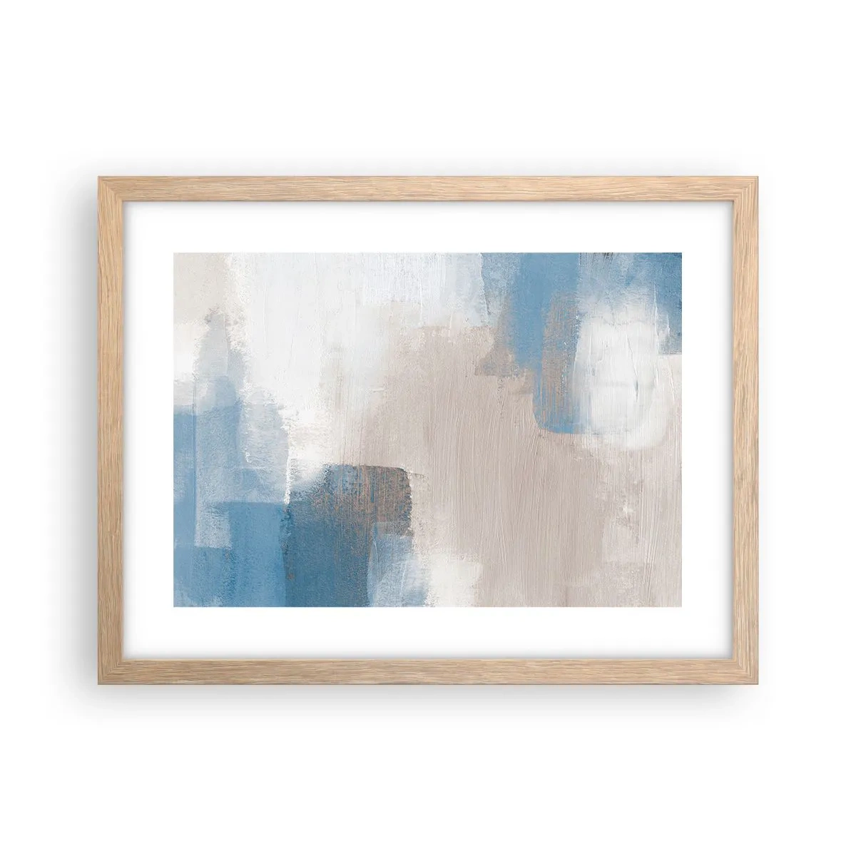 Affiche dans un chêne clair - Poster - Abstraction rose derrière un rideau de bleu - 40x30 cm
