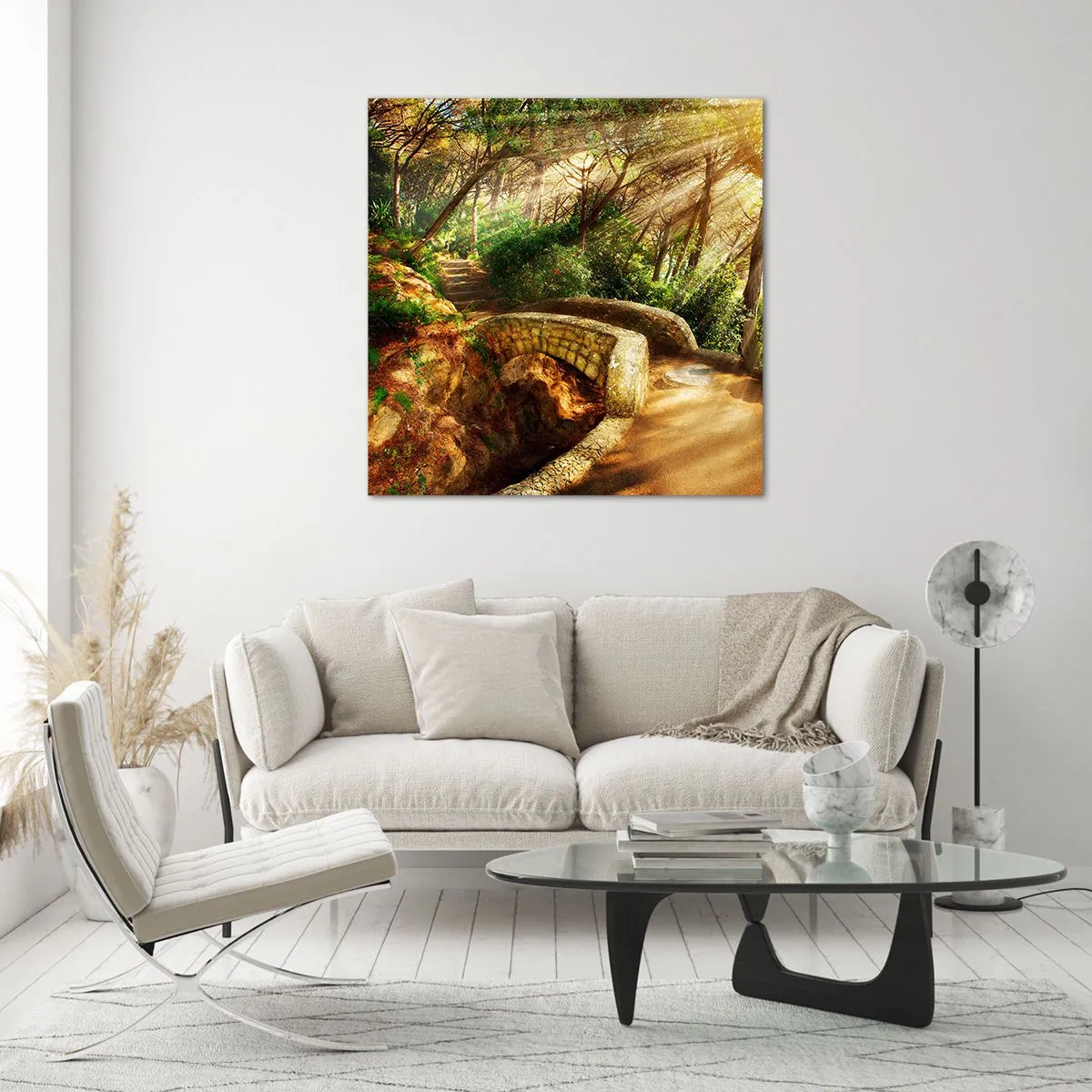 Impression sur verre - Image sur verre - Directement du pont dans une forêt de conte de fées - 60x60 cm