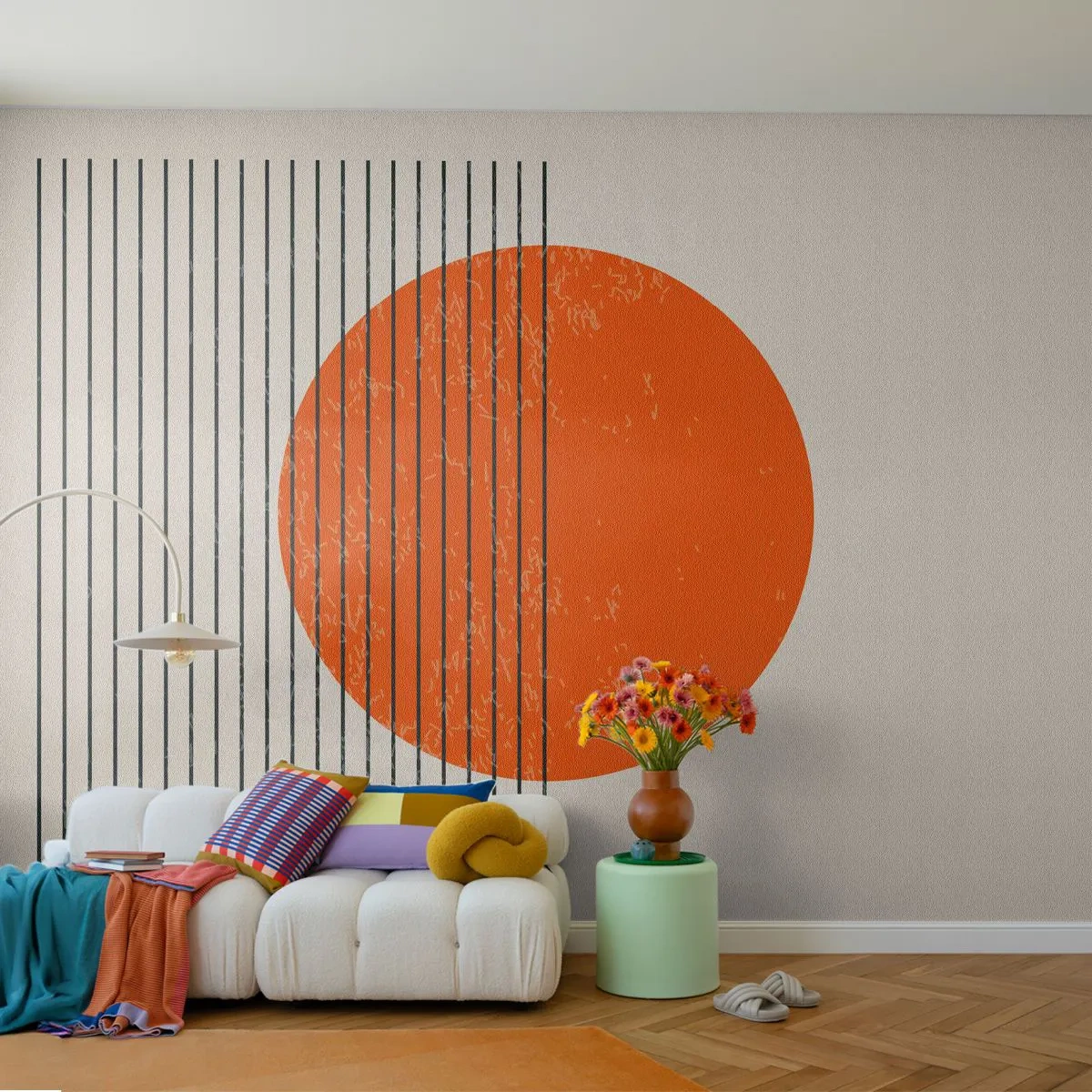 Papier Peint Autocollant Deluxe Sticker - Toujours le soleil - Soleil, Minimaliste, Lignes - 350x256 cm