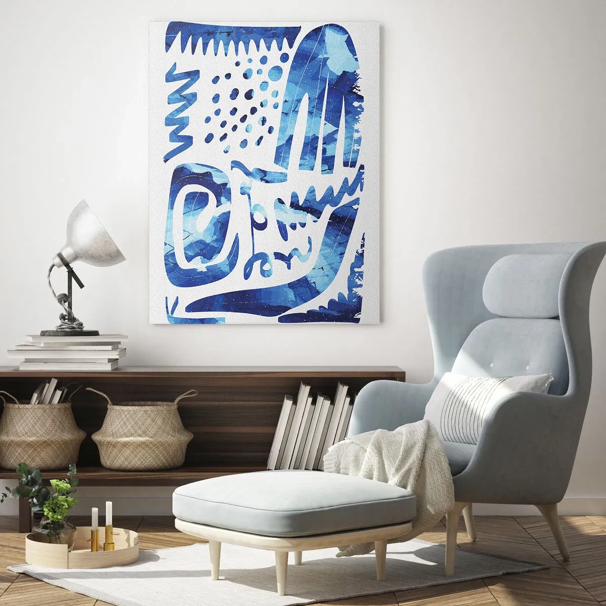 Impression sur verre - Image sur verre - Motif abstrait dans les tons de bleu - 80x120cm - Retour aux racines - Décoration murale moderne pour le salon et la chambre ARTTOR