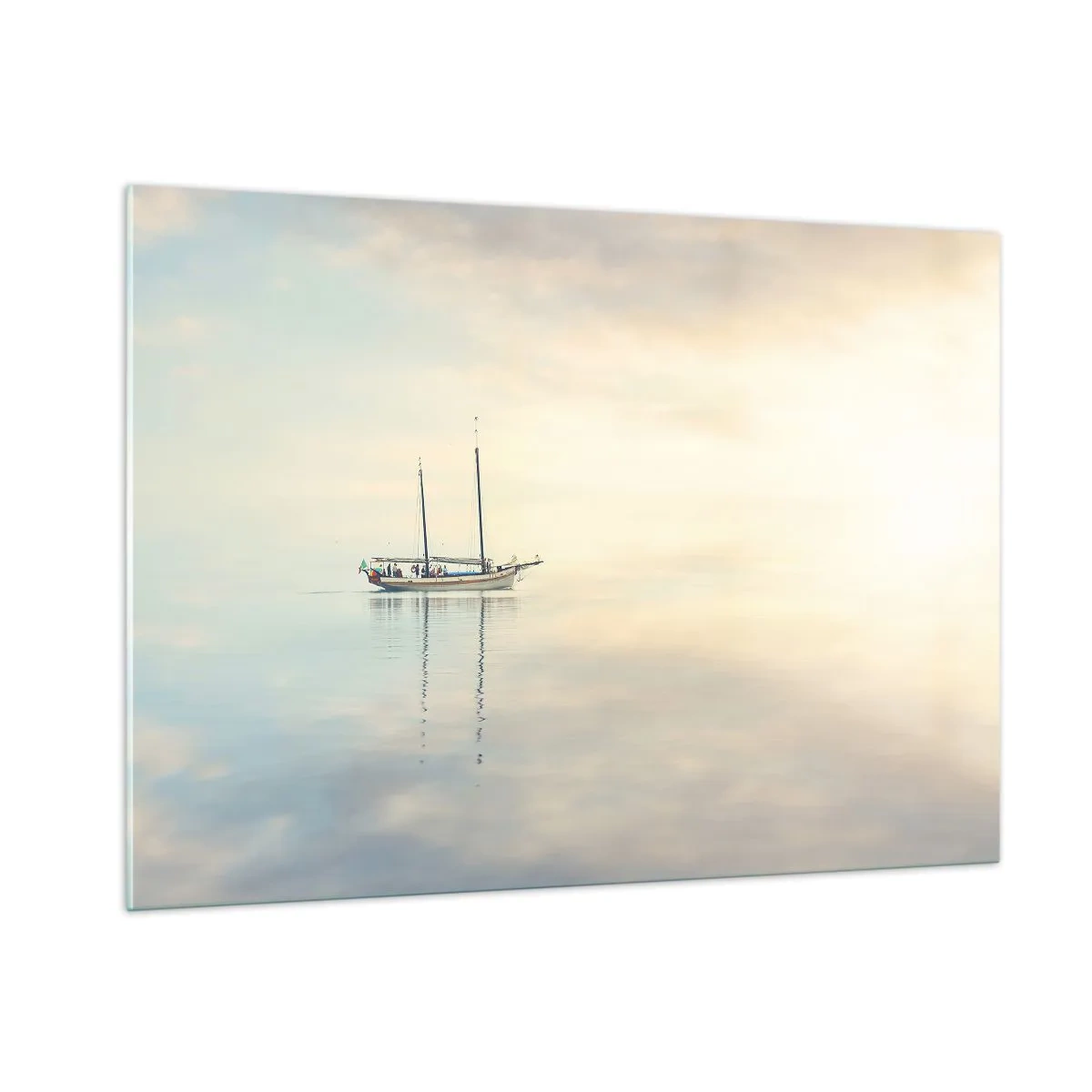 Impression sur verre - Image sur verre - Un voilier dérivant sur une mer calme à l'aube - 100x70cm - Dans une mer de silence - Décoration murale moderne pour le salon et la chambre ARTTOR