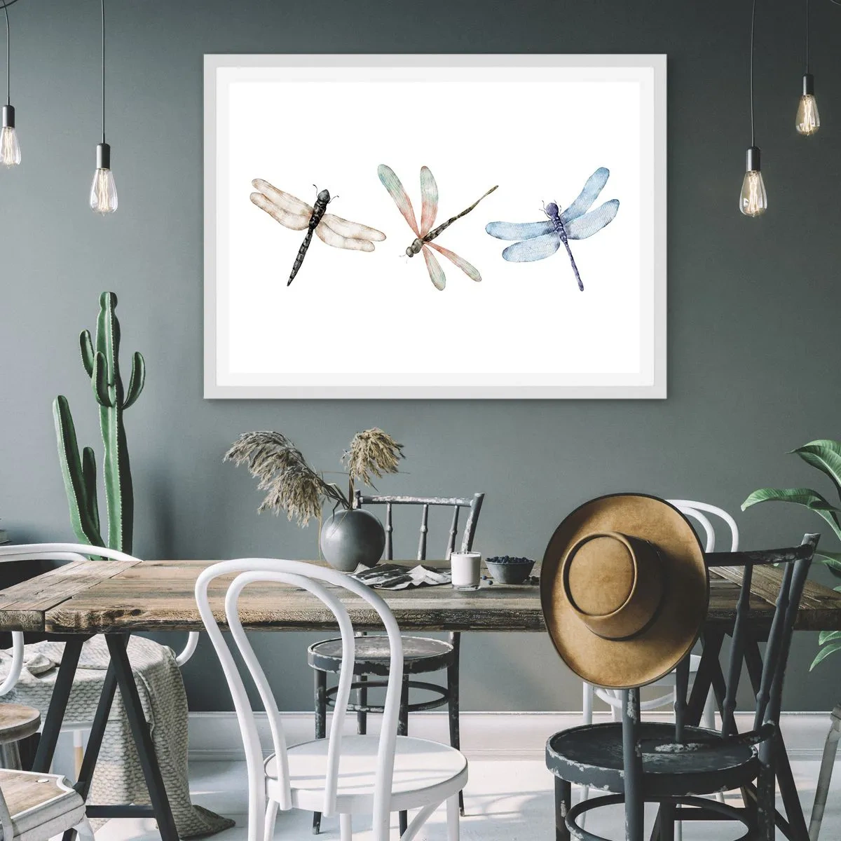 Affiche dans un cadre blanc - Poster - Libellules en apesanteur - 100x70 cm