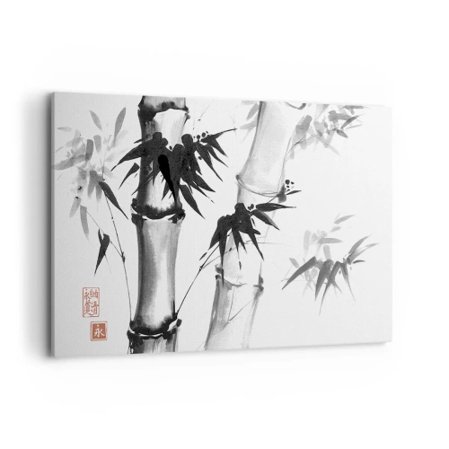 Impression sur toile - Image sur toile - Bambou aquarelle de style japonais sur fond blanc - 120x80cm - Gros plan sur l'orient - Décoration murale moderne pour le salon et la chambre ARTTOR