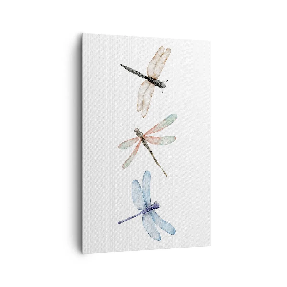 Impression sur toile - Image sur toile - Trois libellules aux couleurs pastel délicates - 80x120cm - Libellules en apesanteur - Décoration murale moderne pour le salon et la chambre ARTTOR