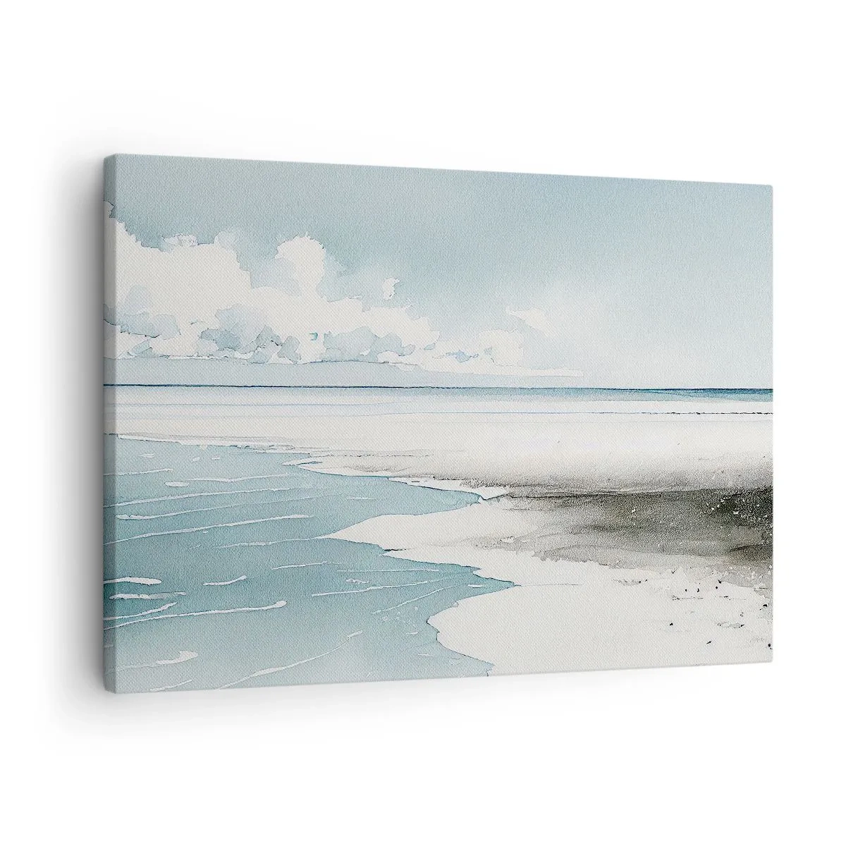 Impression sur toile - Image sur toile - Une mer calme et une plage aux tons clairs de bleu - 70x50cm - Marée douce - Décoration murale moderne pour le salon et la chambre ARTTOR