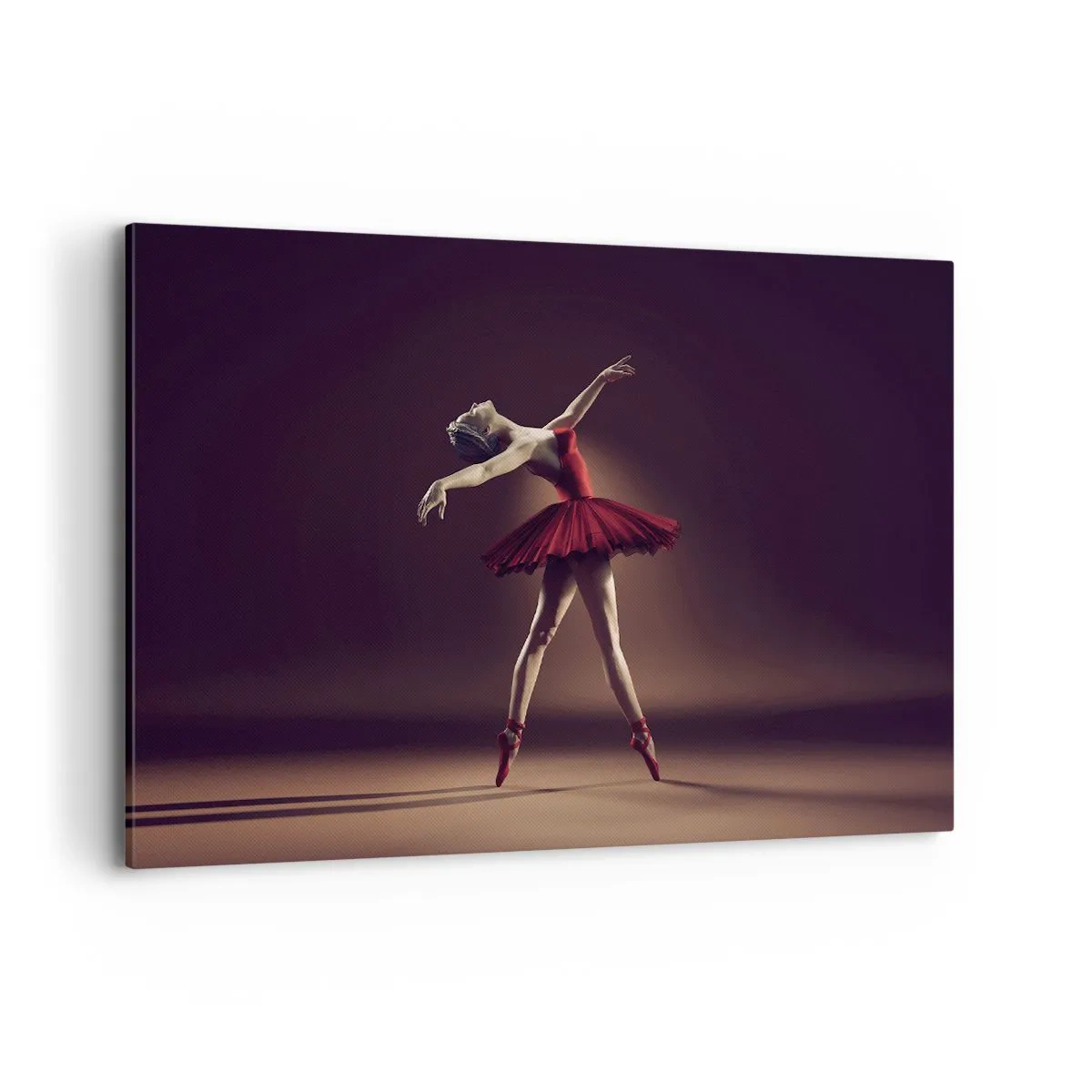 Impression sur toile - Image sur toile - Une danseuse de ballet en robe rouge sur fond de scène - 120x80cm - Une danseuse étoile - Décoration murale moderne pour le salon et la chambre ARTTOR