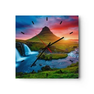 Horloge murale - Pendule murale - Islande - feu et eau - 40x40 cm