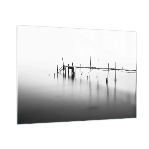 Impression sur verre - Image sur verre - Une jetée noire et blanche sur une surface d'eau calme - 100x70cm - Et s'il n'y avait pas de monde ? - Décoration murale moderne pour le salon et la chambre ARTTOR
