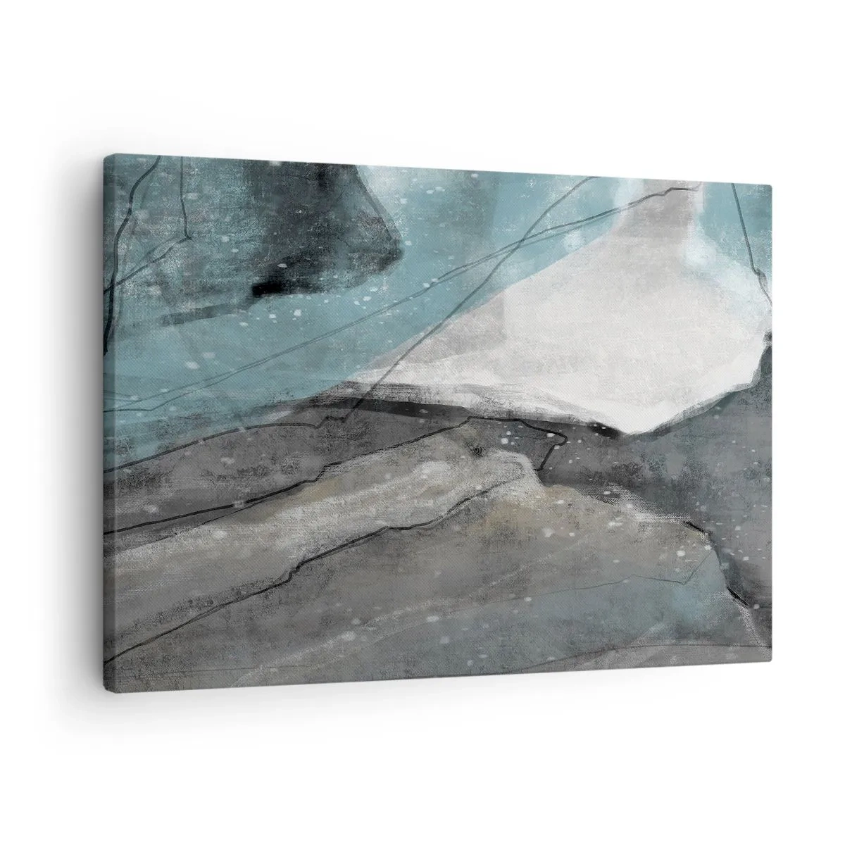 Impression sur toile - Image sur toile - Composition abstraite dans les tons de gris et de bleu - 70x50cm - Résumé : roches et glace - Décoration murale moderne pour le salon et la chambre ARTTOR