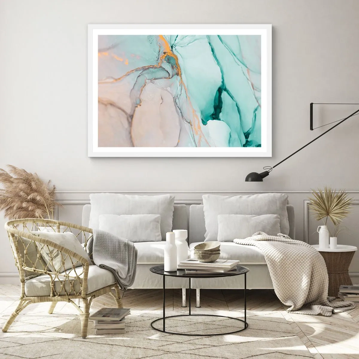 Affiche dans un cadre blanc - Poster - Danse des formes et des couleurs - 50x40 cm