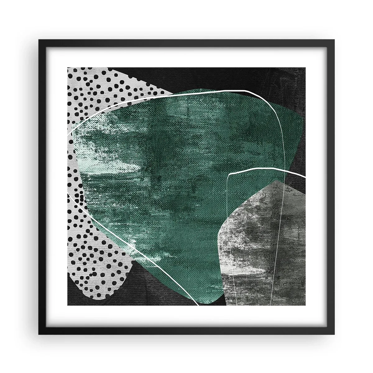 Affiche dans un cadre noir - Poster - Abstraction colorée avec feuille d'or - 50x50 cm